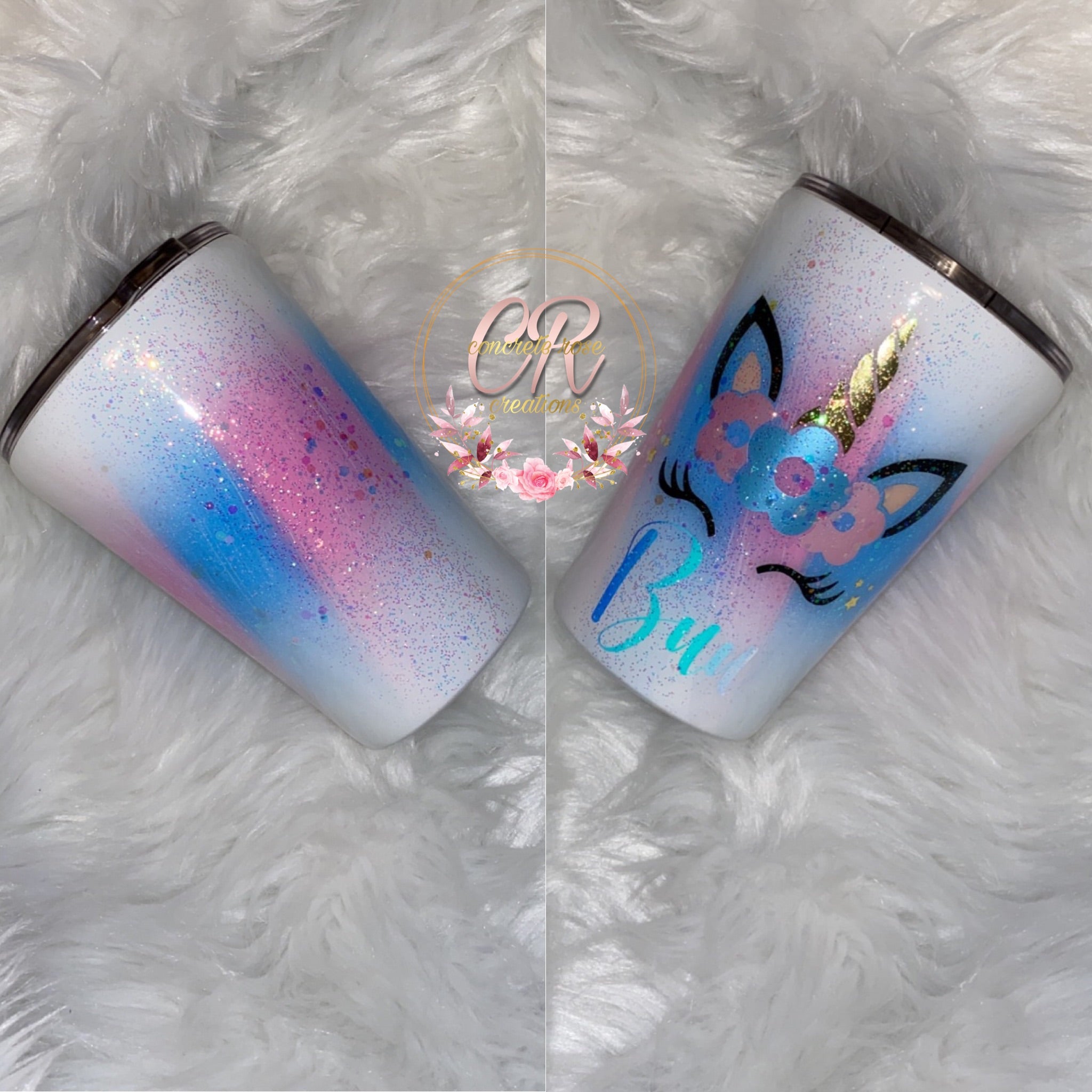 CUSTOM PAINTED Glitter Unicorn Grid sale Tumbler