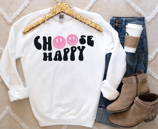Retro Choose Happy Sweatshirt | White